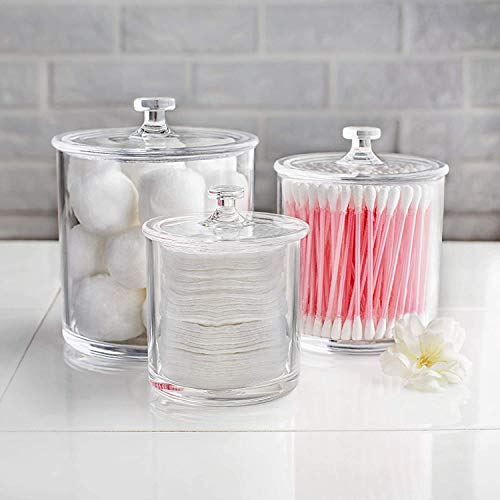 ESKONI Plastic Apothecary Jars | Set of 3 by Luxe & Frill. Bathroom Organizer, Clear Canister/Container Good for Q-Tips and Candy