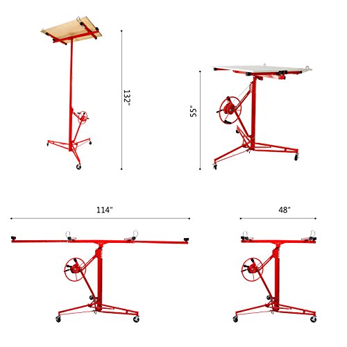 COLIBROX Heavy Duty Drywall & Panel Lift Hoist Professional Red 11Ft Jack Caster Lockable Tool