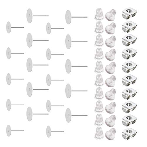 kidsnado 500 Pieces Stainless Steel Flat Pad Earring Posts Studs with Butterfly and Rubber Bullet Earring Backs for Jewelry Making Findings