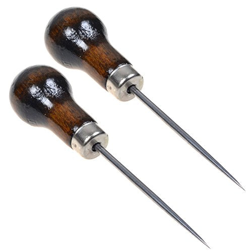 Toysdone Pack of 2 Gourd Shape Leather Craft Cloth Wood Handle Scratch Awl Tool Pin Punching