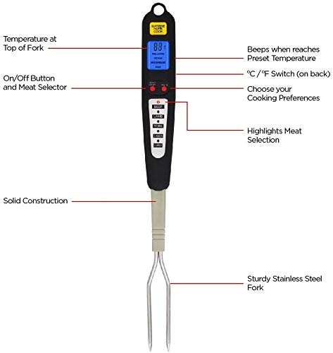 SKEMIX Digital BBQ Meat Thermometer Fork with Instant Read Probe Prese