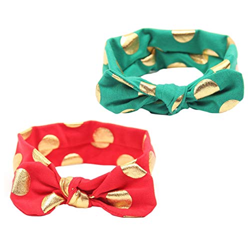 Baby Girls Gold Dots Bronzing Headband Cotton Turban Knotted Hair Bow Hairband JA60 (Red Green)