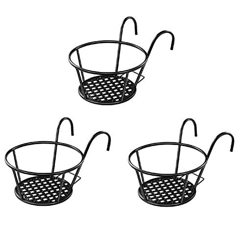 Toysdone Iron Art Hanging Baskets Flower Pot Holder Hanger 3 Pack - Great for Patio Balcony Porch or Fence Planters Assemble