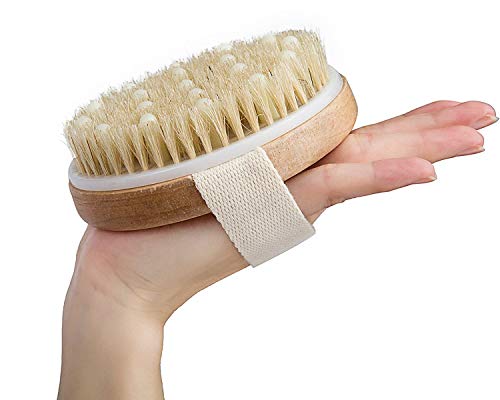 KCHEX Dry/Wet Bath Body Brush- Natural Boar's Bristle Massage for Better Exfoliation - Remove Dead Skin Cells While Reducing Cellulite & Toxins