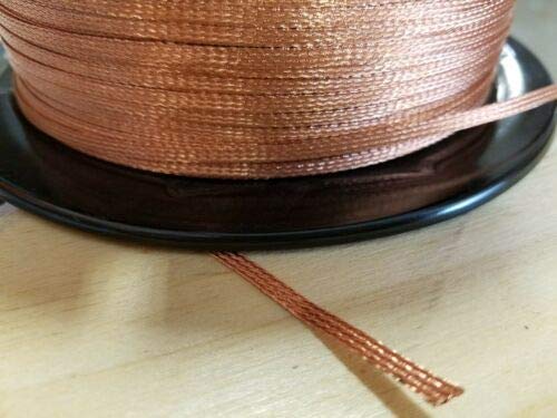 KCHEX 10 Ft Flat Braided Braid Pure Copper Wire 1/8'', Wide Ground Strap Cables Electronic Stranded Wire Cable Electrics DIY