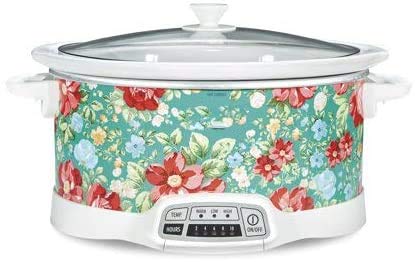 COLIBYOU Bring Cheerful and Charming Style to Your Countertop with Beautiful and Stylish 7 Quart Programmable Slow Cooker Vintage Floral,Great Addition to Your Kitchen