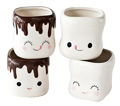 Toysdone Cute Marshmallow Shaped Hot Chocolate Mugs-Ceramic-Set of 4