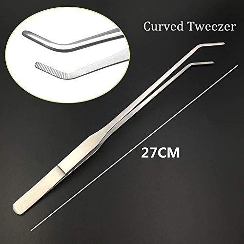 ESKONI 2-Piece Aquarium Tweezers Stainless Steel Straight and Curved Tweezers Set for Fish Tank Aquatic Plants, 27cm/10.6 inches Feeding Tongs for Hold Worms, Reptiles, Lizards, Bearded Dragon