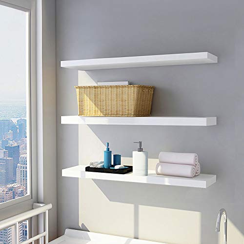 COLIBYOU Wall Mounted Floating Shelves，Set of 3 White Floating Display Shelf Home Bedroom Decor Shelf with No Visible Install Screws,White.