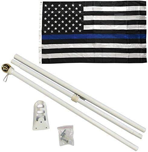 COLIBYOU 4Less 6 Ft White Flag Pole Gold Ball Kit + 3x5 Ft Police Flag - Thin Blue Line USA
