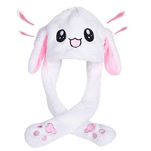 Toysdone Funny Plush Bunny Hat Ear Moving/Jumping Rabbit Hat Cute Unisex Animal Ear Flap Hat with Paws for Women Girls