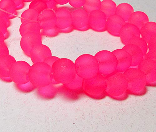 KCHEX New Hot Pink 8mm Frosted Sea Glass Round Beads Matte (25) 2020