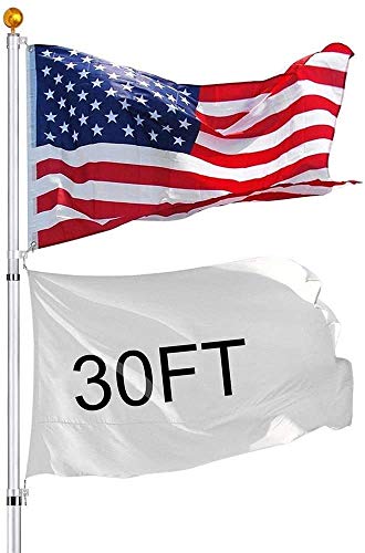 COLIBYOU 30 Feet Tall Telescopic 16 Gauge Aluminum Flagpole w/Golden Eagle Top Pole Finial + Gold Ball Finial 3'x5' US Flag Kit Fly 2 Flags