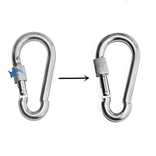 ESKONI 5 Pc 4.5" Big Heavy Duty 750LBS Stainless Steel Non Rust Spring Snap Keychain Clip Hook Carabiner Screw Lock Key Ring Hook with Spring Loaded Gate,Outdoor, Camping, Traveling, Hiking etc