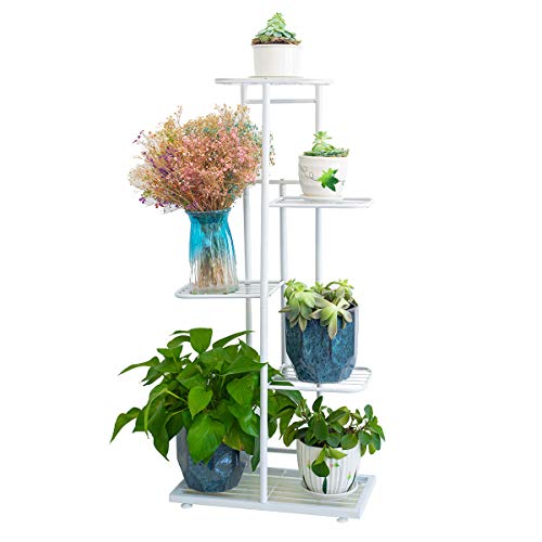 Metal 5 Tier 6 Potted Plant Stand, Plant Display Multi Tier Flower Shelves Stands for Patio Garden, Living Room, Corner Balcony and Bedroom