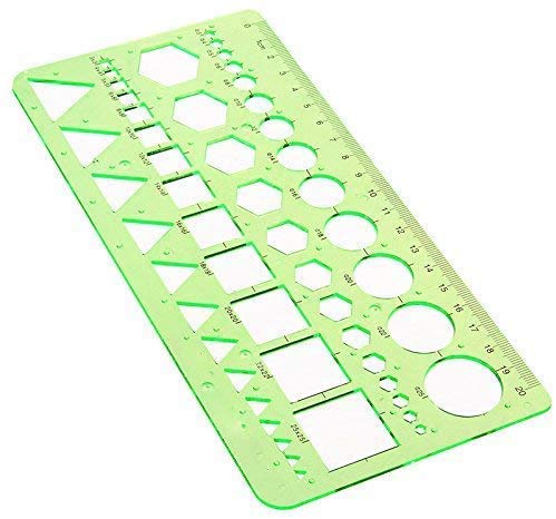 KCHEX Master Template Plastic Geometric Ruler with 4 Shapes Designs, 8.6 X 4.2 Inch, Green