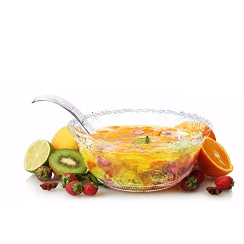 Heavyweight Plastic Punch Bowl with Ladle | 8 Quart Clear 2 Gallon Punch  Plastic Bowls | Punch Set of Bowl and 5 oz. Ladle | Embroidered Punch Bowl