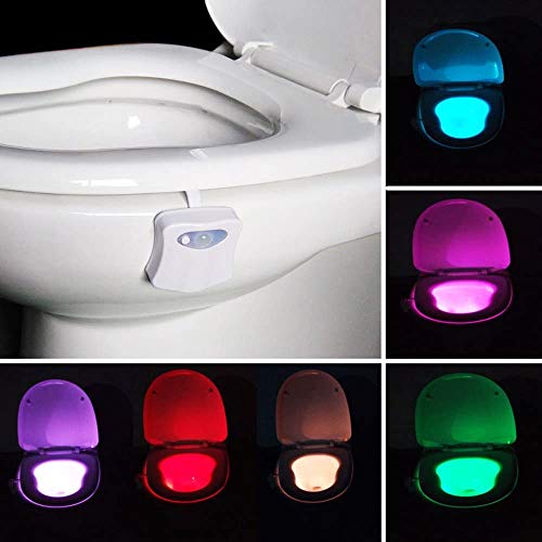 COLIBROX Toilet Night Light, Motion Activated LED Light, 8 Colors Changing Toilet Bowl Nightlight Bathroom Battery Not Included (Night Light)