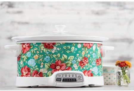 COLIBYOU Bring Cheerful and Charming Style to Your Countertop with Beautiful and Stylish 7 Quart Programmable Slow Cooker Vintage Floral,Great Addition to Your Kitchen