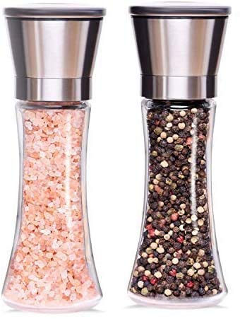 COLIBYOU Salt and Pepper Grinder Set of 2 - Brushed Stainless Steel Manual Salt Mill and Pepper Mill; 6 oz Tall Refillable Glass Body; 5 Grade Adjustable Ceramic Rotor; Salt & Pepper Shaker