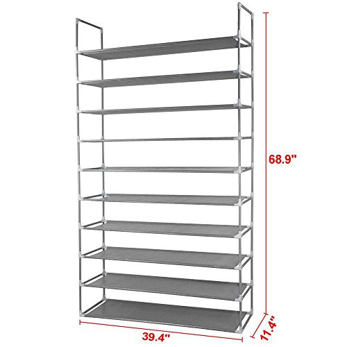 SKEMIX 50 Pair 10 Tier Space Saving Storage Organizer Free Standing Shoe Tower Rack