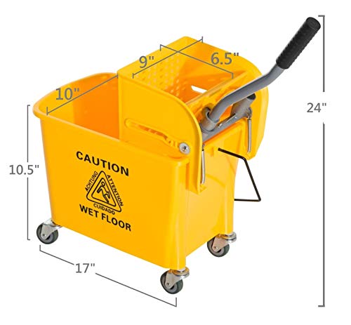 5 Gallon Mini Press Mop Bucket with Wringer 20 Quart Rolling Cart Yellow - mop bucket with wringer on wheels - mop bucket - mop and bucket