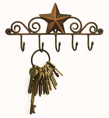 KCHEX Copper Iron Metal Decorative Barn Star 5 Wall Mounted Key Hanger Holder Hook