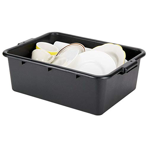 COLIBYOU 6 Pack 20" x 15" x 7" Black Polypropylene Bus Dish Plastic Restaurant Tub w/Lid of Set