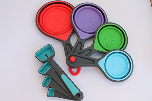 SKEMIX Collapsible Silicone Space Saving Measuring Cups & Measuring Spoons  8 Piece Set