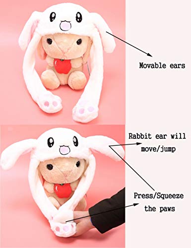 Toysdone Funny Plush Bunny Hat Ear Moving/Jumping Rabbit Hat Cute Unisex Animal Ear Flap Hat with Paws for Women Girls