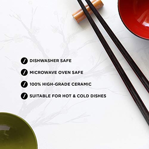 Toysdone Japanese Ceramic Ramen Bowl Set of 2 Noodle Bowl with Soup Spoon and Chopstick Soup Bowls for Noodle, Ramen, Udon, Miso, Thai, Pho Soup 17.5 Ounce Red Dragon and Green Rooster