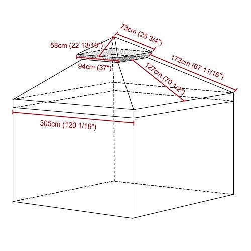 KCHEX 10x10 Feet/ 121x121-inch Square Ivory Poly-Vinyl Garden Canopy Gazebo Replacement Top with Mosquito Net 2-Tier Waterproof for Outdoor Patio UV Protect Sun Shade