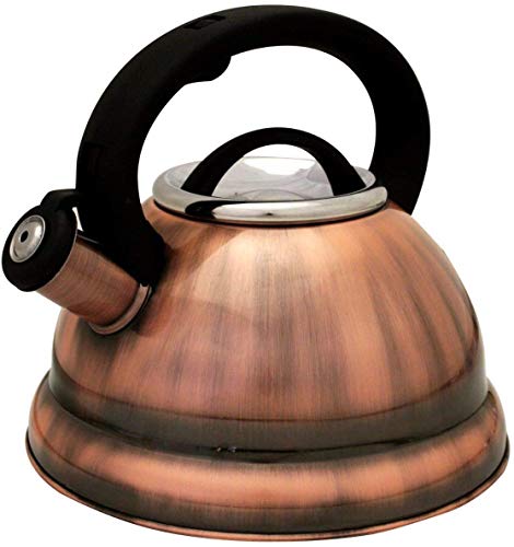 KCHEX 2.8 L Antique Copper Stainless Steel Whistling Tea Kettle Tea Maker Pot 3 Quarts