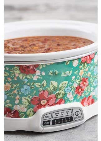 COLIBYOU Bring Cheerful and Charming Style to Your Countertop with Beautiful and Stylish 7 Quart Programmable Slow Cooker Vintage Floral,Great Addition to Your Kitchen