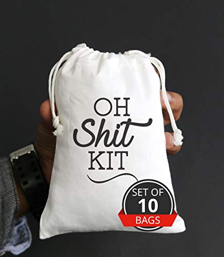 Oh Shit Kit Drawstring Hangover Bachelorette Kit Bags Cotton Muslin Drawstring Bags for Bridal Shower Hen's Party Kit Bag