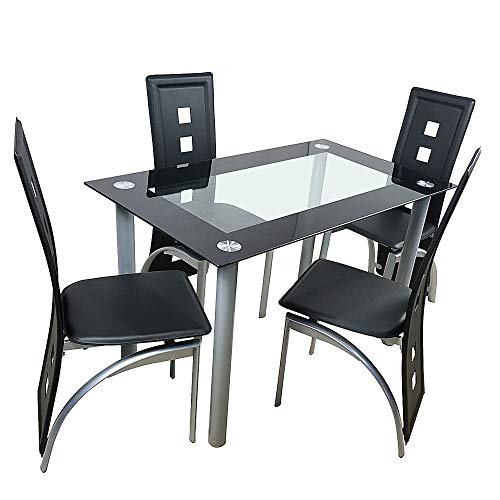 COLIBYOU 5 Pieces Dining Table Set Modern Tempered Glass Dining Room Table Kitchen Table Furniture,Dining Table and 4 Chairs,Black