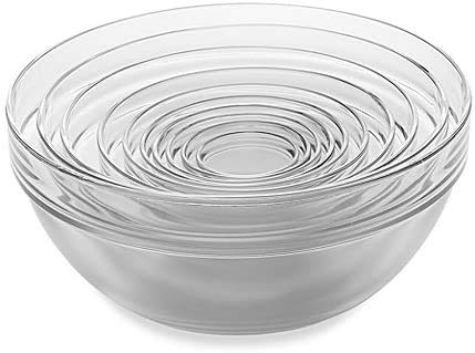 SKEMIX 10-Piece Tempered Glass Nesting Mixing and Prep Bowl Set comes in Microwave and dishwasher safe.