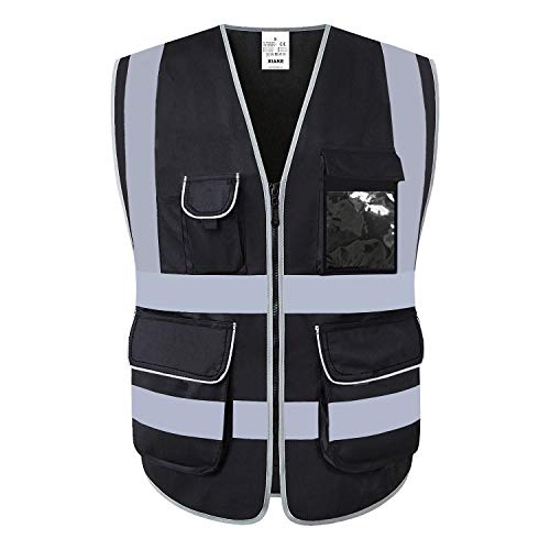HONGLIDA Black Safety Vest with 7 Functional Large Pockets,Zipper Front,Quality Reflective Strip …