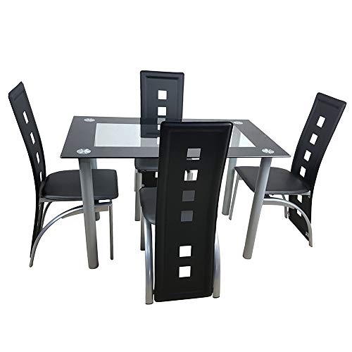 COLIBYOU 5 Pieces Dining Table Set Modern Tempered Glass Dining Room Table Kitchen Table Furniture,Dining Table and 4 Chairs,Black