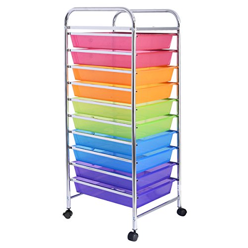 COLIBROX NEW 10 Drawer Rolling Storage Cart Scrapbook Paper Office School Organizer Rainbow