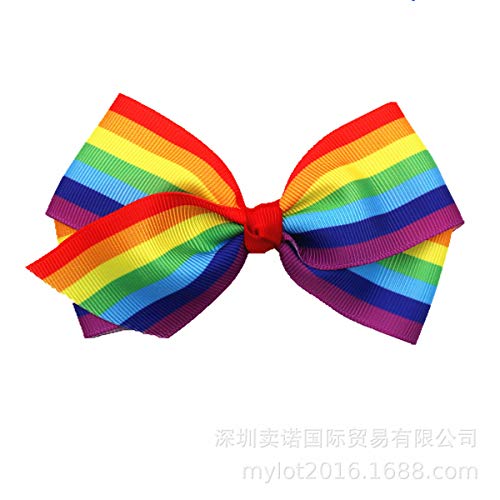 Rainbow Hair Bow with Clip Grosgrain Ribbons HairClips for Girls JB35 (2 Pcs-Set B)