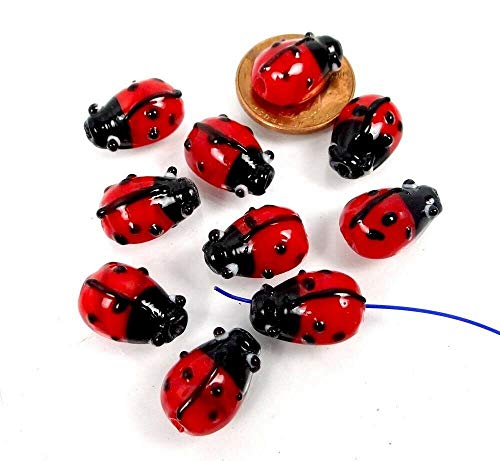 SKEMIX 10 Small Lampwork Glass Ladybug Beads 16x10mm nqKE -746