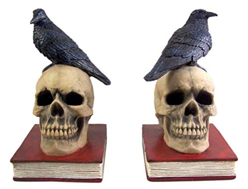 COLIBROX Gothic Skull and Raven Decorative Bookends, 7 Inches