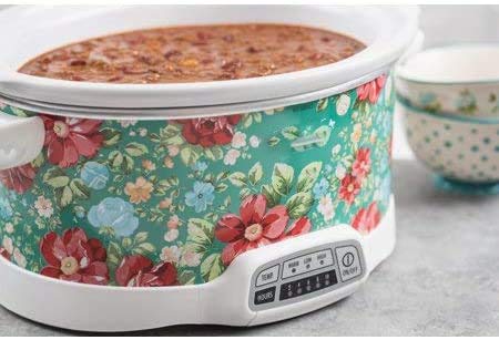 COLIBYOU Bring Cheerful and Charming Style to Your Countertop with Beautiful and Stylish 7 Quart Programmable Slow Cooker Vintage Floral,Great Addition to Your Kitchen