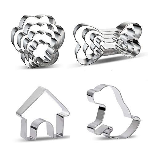 10 Pieces Metal Dog Bone Paw House Biscuit Cookie Cutters Molds for Cakes Biscuits Sandwiches Cookies Shapes