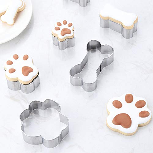 Dog Bone Cookie Cutter,Dog Treat Molds,Stainless Steel Paw Cookie Cutters  Set,Including Puppy and Dog House Dog Bone shapes and Food Grade Dog Paw  and Bone Silicone Puppy Treat Molds 9 Pack