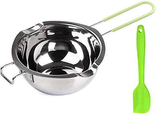 SKEMIX Stainless Steel Double Boiler Pot, 600ML Updated Melting Pot with Silicone Spatula for Melting Butter,Chocolate, Candy, Cheese and Caramel