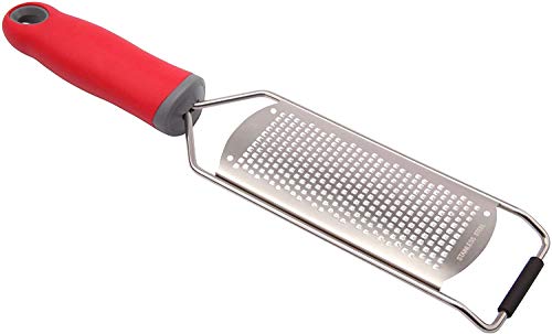 ESKONI Fine Lemon Zester Cheese Grater Sharp Stainless Steel Blade Easy To Use On Parmesan, Citrus, Ginger, Garlic, Nutmeg, Food, Coconut, Chocolate Soft Red Handle Plus Safety Cover