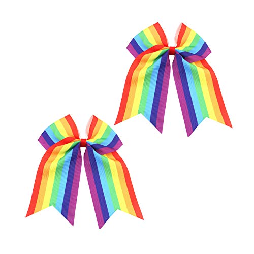 Rainbow Hair Bows Cheerleading Ponytail Holder Rainbow Hair Rope Tie for Girls JB82 (2 Pcs-Set A)