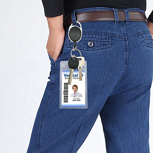 COLIBYOU Retractable Badge Holders with Carabiner Reel Clip and Vertical Style Heavy Duty ID Card Holders 2 Packs